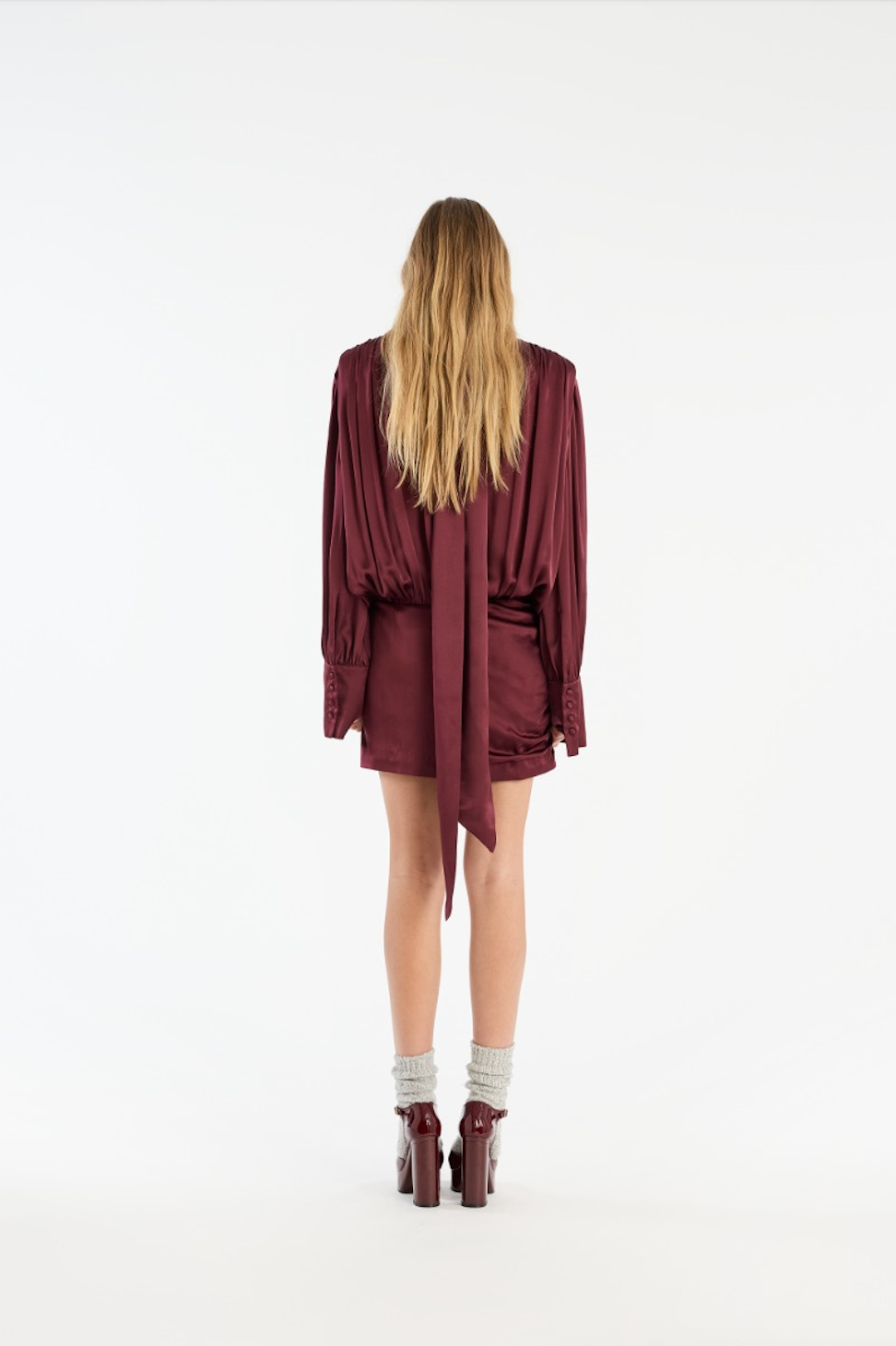Long sleeve silk v-neck dress