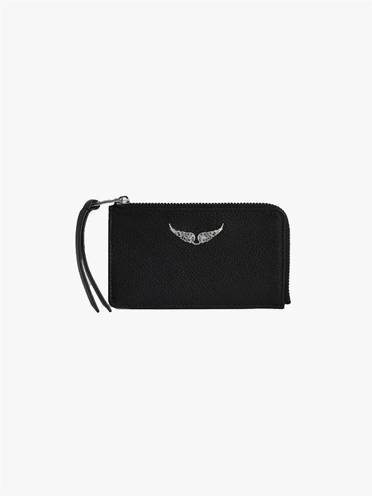 Zv card holder grained leather silver