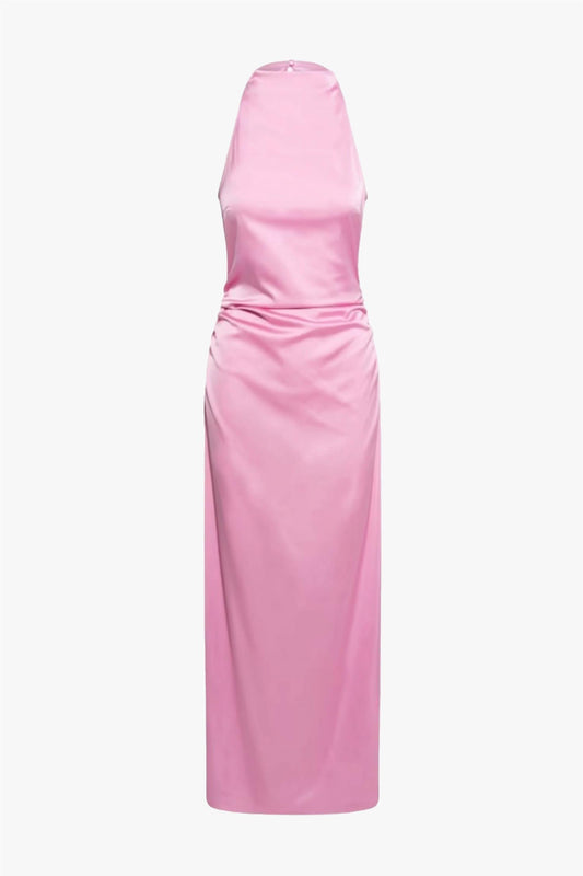 Halterneck ruched maxi