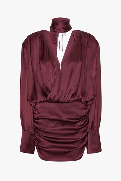 Long sleeve silk v-neck dress