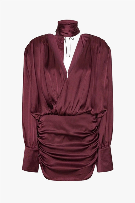 Long sleeve silk v-neck dress