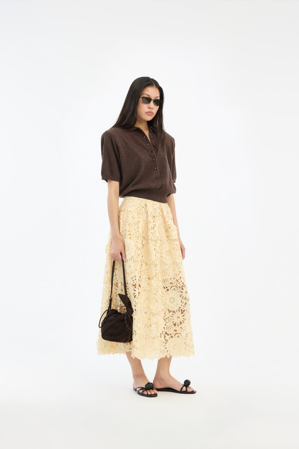 3D lace midi skirt