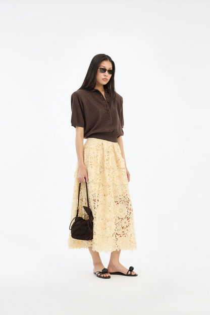 3D lace midi skirt