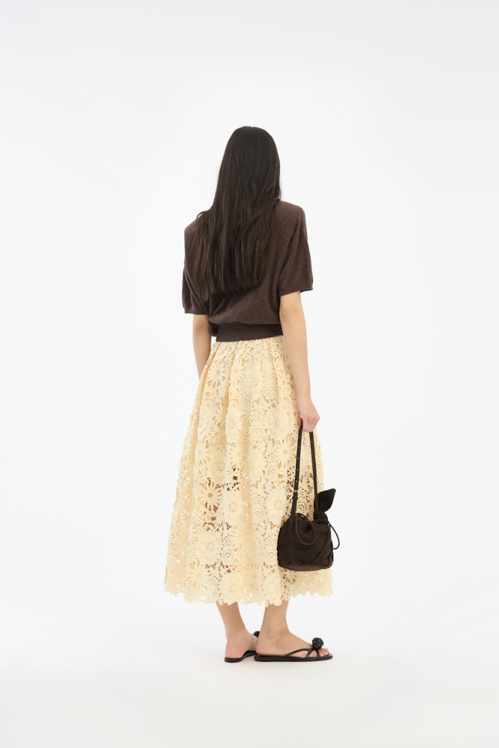 3D lace midi skirt