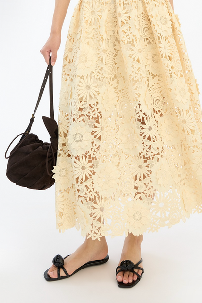 3D lace midi skirt